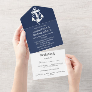 Casamento no Oceano Moderno Azul-Elegante Marinho