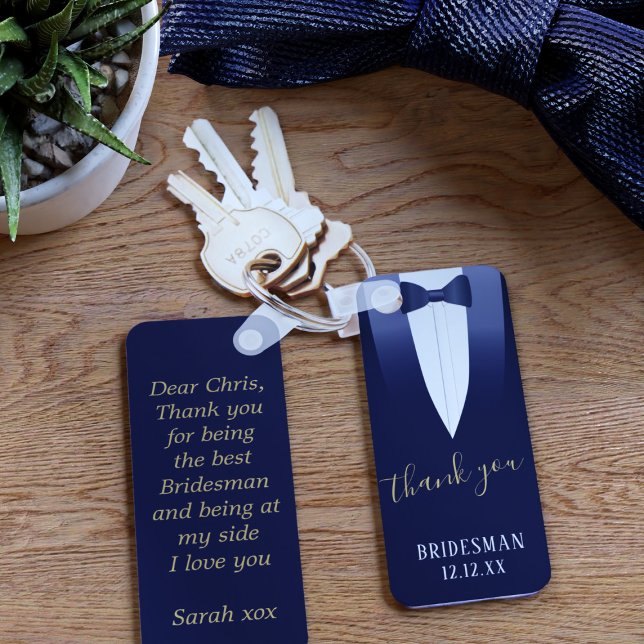 Casamento Obrigado Bridesman Blue Tuxedo Chaveiro (Thank your Bridesman or any member of your bridal party with this blue tuxedo keychain. )