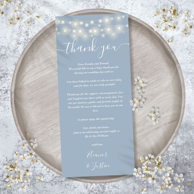 Casamento Obrigado Luzes Azul Pobre Cartão (Wedding Thank You Lights Dusty Blue Place Card)
