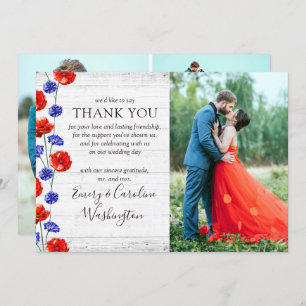 Casamento Obrigado Rustic Red Poppy 4 Cartões com