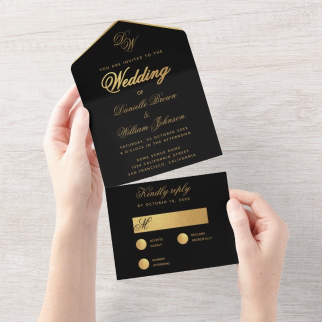 Casamento Ouro Preto Simples Monograma de Letra El (Aba destacável)