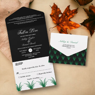 Casamento outono De Grama Verde Branco E Preto Ele