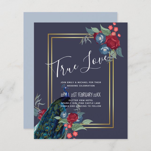 Casamento outono de inverno Peacock Blue Burgundy (Frente/Verso)