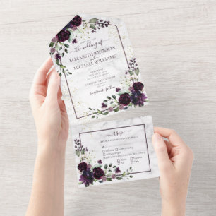 Casamento outono de Mármore Dourado com Plum Roxo