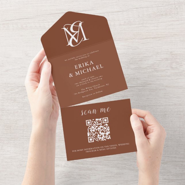 Casamento outono Elegante de Monograma de Código Q (Aba destacável)
