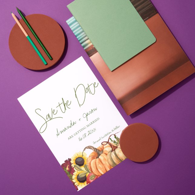 Casamento outono Floral De Outono De Abóbora Salva (Pumpkin Autumn Floral Fall Wedding Save The Date Invitation)