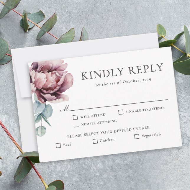 Casamento outono Floral Rustic Burgundy RSVP (Criador carregado)