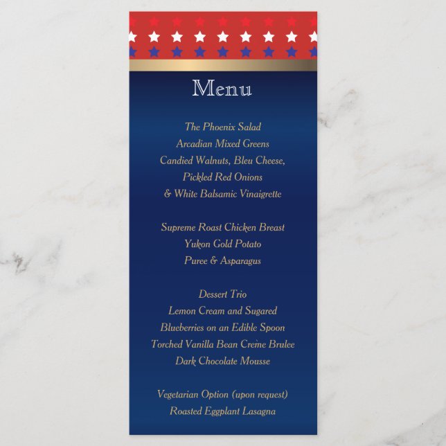 Casamento Patriótico Americano - Menu (Frente)
