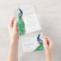 Casamento Peacock de Aquarela com Ornamentado Clás