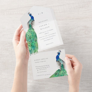 Casamento Peacock de Aquarela com Ornamentado Clás