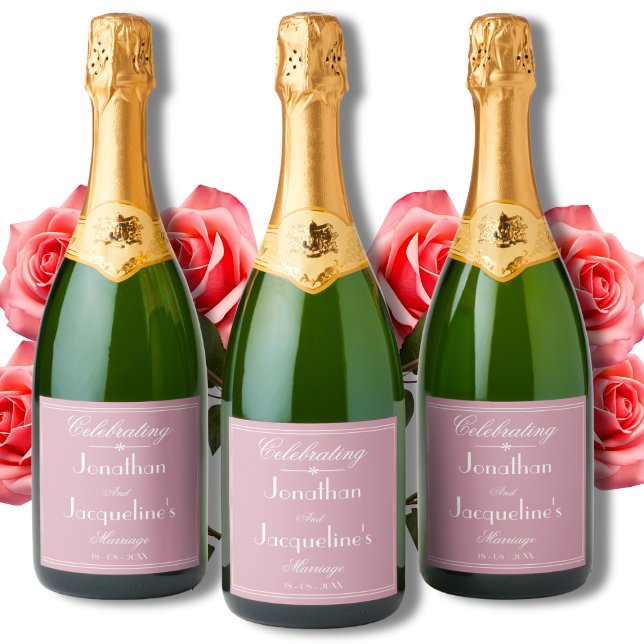 Casamento Personalizado Chic Elegante Rosa Legal (Elegant Muted Pink with White Script Marriage Celebration Sparkling Wine Labels.)