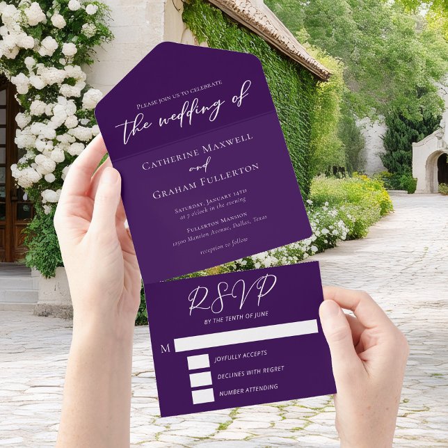 Casamento Personalizado da Tipografia Branca Roxa  (Criador carregado)
