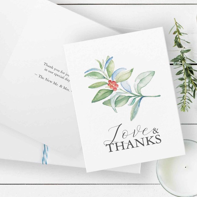 Casamento Personalizado Obrigado Cartões Natal (Christmas thank you cards features watercolor red and green botanicals.)