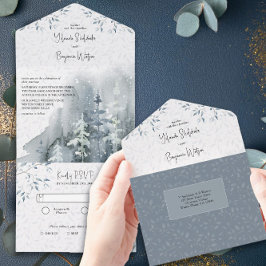 Casamento por Aquarela da Floresta de Neve Inverna