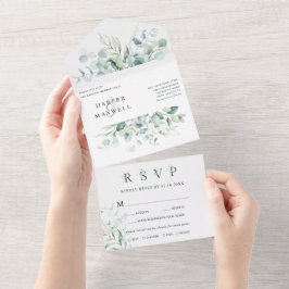 Casamento por Aquarela de Folhagem Verde Elegante