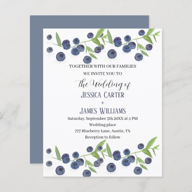 Casamento por Aquarela de Fruta Blueberry (Frente/Verso)