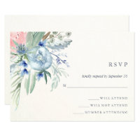 Casamento por Aquarela de Peonia Azul e Rosa RSVP