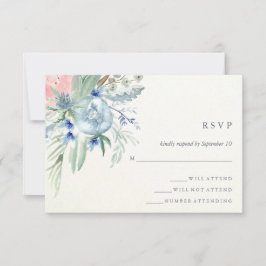 Casamento por Aquarela de Peonia Azul e Rosa RSVP
