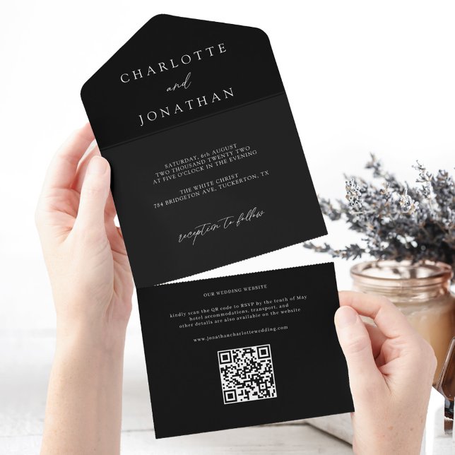 Casamento Preto com Código QR Moderno Mínimo (Criador carregado)