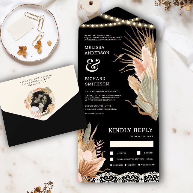 Casamento Preto de Palma Seca Boho Rústico (Criador carregado)