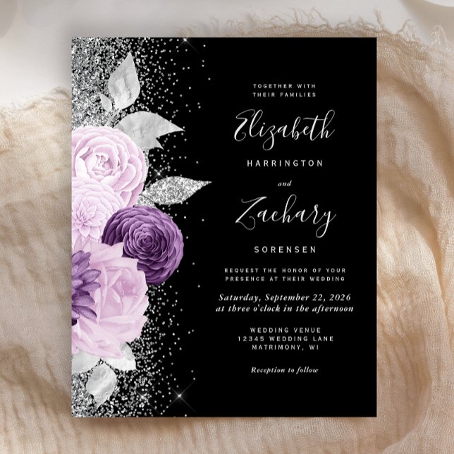 Casamento Preto de Prata Roxo-Floral Roxo (An elegant choice for a wedding with a moody purple, silver and black color palete.)