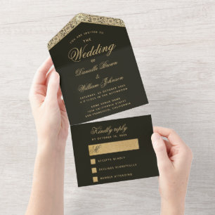 Casamento Preto Dourado Floral Elegante Vintage Ca