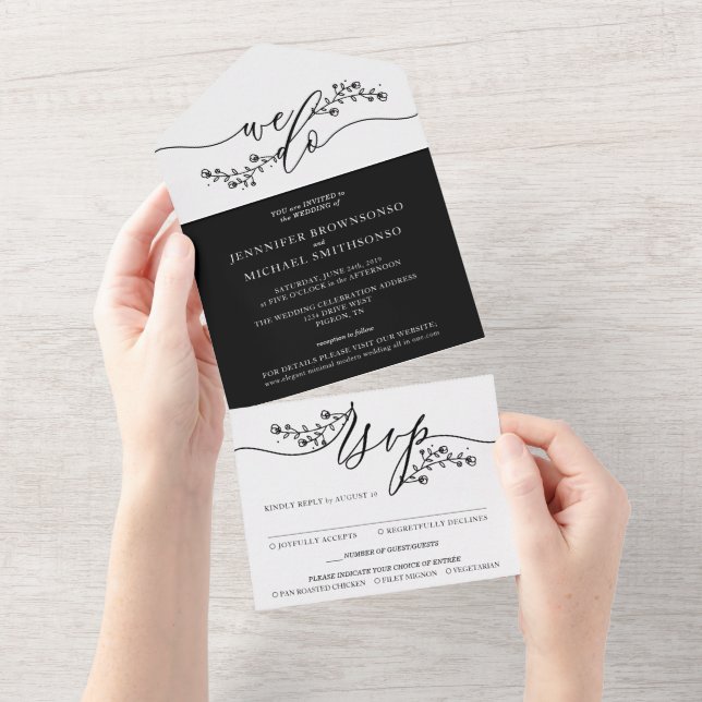 Casamento Preto e Branco Buquê de Flores Simples (Aba destacável)