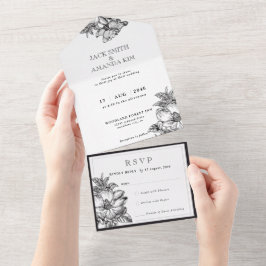 Casamento preto e branco clássico tudo em um RSVP
