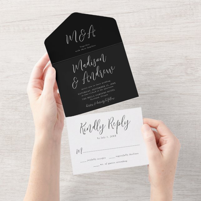 Casamento Preto e Branco de Roteiro Simples (Aba destacável)