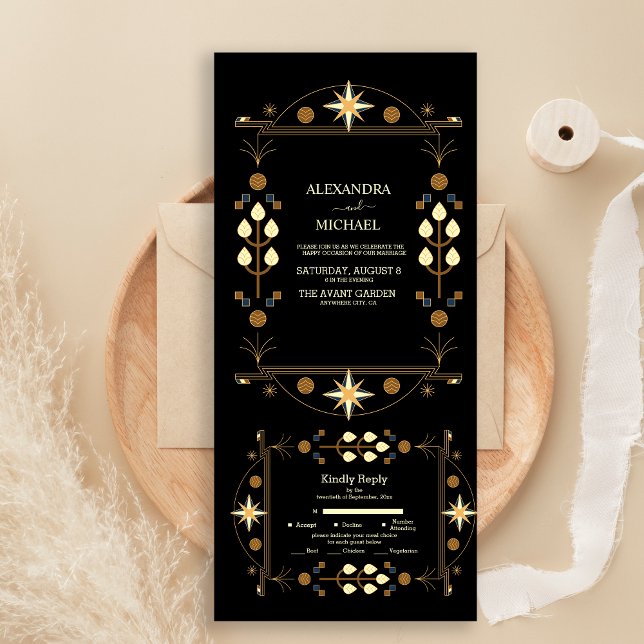 Casamento Preto e Dourado Art Déco Moderno (Criador carregado)