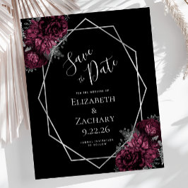 Casamento Preto Floral de Prata de Borboleta