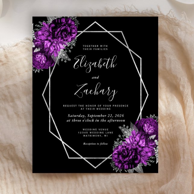 Casamento Preto Floral Roxo de Quadro de Prata Orç (Criador carregado)