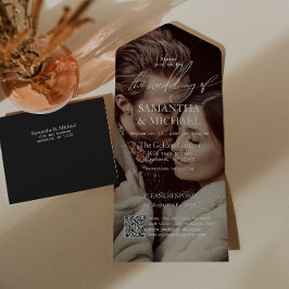 Casamento Preto Moderno com Foto RSVP de Código QR