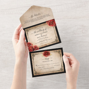 Casamento Preto Pergaminho Vintage Rosa Dourada Ve