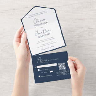 Casamento QR Code de Borda Azul Marinho Simples
