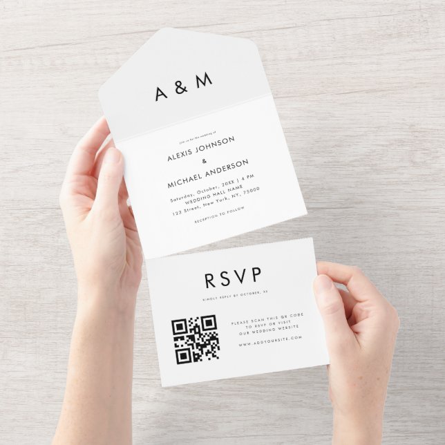 Casamento QR Code Minimalista Branco Limpo Simples (Aba destacável)