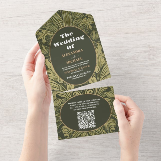 Casamento QR CodeVintage Floral Art Nouveau (Aba destacável)