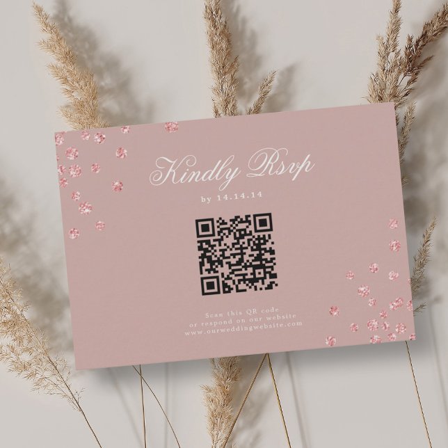 Casamento QR RSVP Rosa Dourado Confetti Dusty Rosa (Wedding QR RSVP Rose Gold Confetti Dusty Rose )