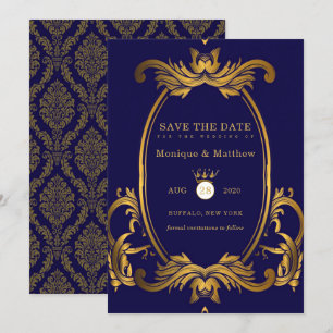 Casamento Real Azul e Dourado Salvar Cartões de Da