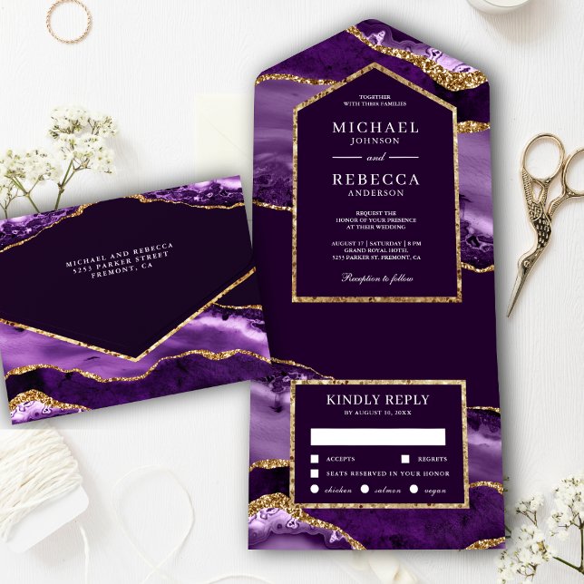 Casamento Real Roxo e Dourado Agate Marble (Criador carregado)