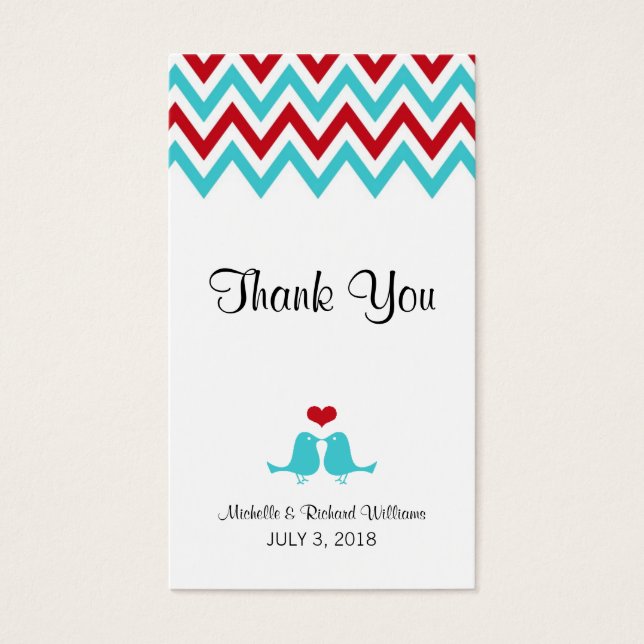 Casamento Red e Aqua Chevron & Lovebird Modern (Frente)