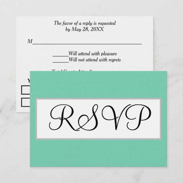 Casamento Resposta Seafoam Verde Prata (Frente/Verso)
