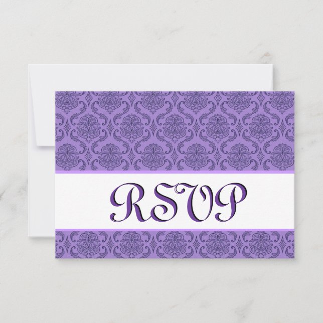 Casamento Rich Purple e White Damask RSVP (Frente)