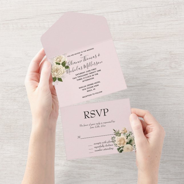 Casamento Romântico Blush Pink Ivory Floral (Aba destacável)
