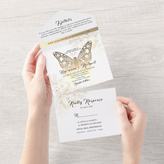 Casamento Romântico Boho Dourado  (Aba destacável)
