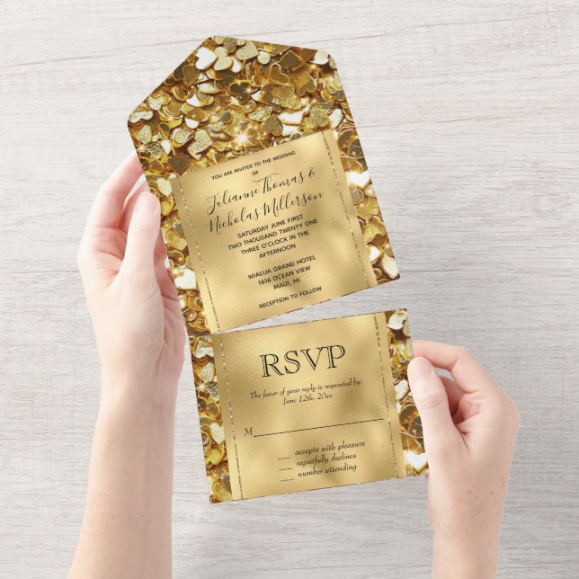 Casamento Romântico Dourado Glam Glitzy Sparkle He (Aba destacável)