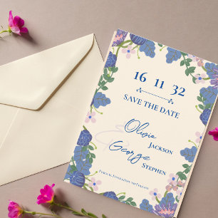 Casamento Romântico Floral Azul Roxo Salve a Data