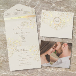 Casamento Romântico Floral Champanhe Dourado