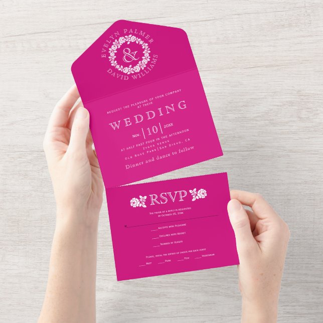 Casamento rosa magenta cor-de-rosa branco da Vinta (Aba destacável)