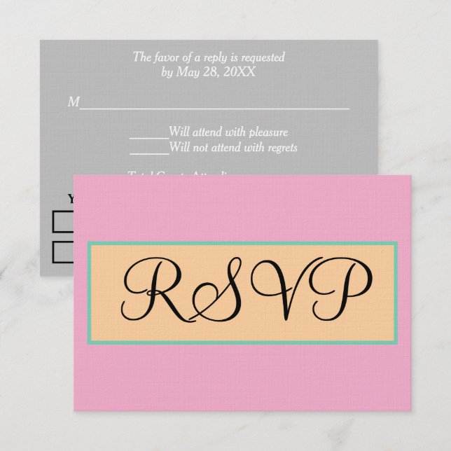 Casamento Rosa Prata Verde Bege RSVP (Frente/Verso)